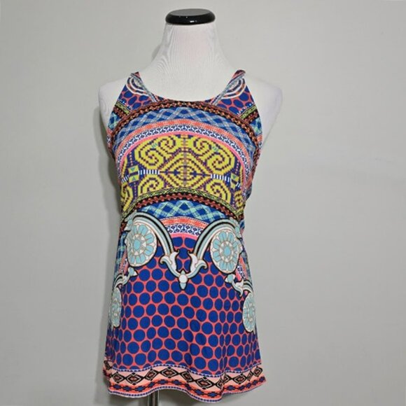 Chic Hale Bob Designer Halter Tank Top S Womens Mixed Geometric Boho Wanderlust - Picture 3 of 13